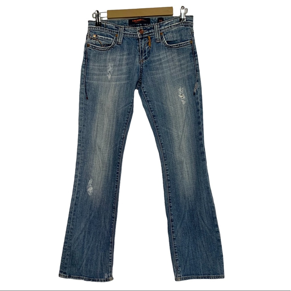 Vigoss USA Premium BOHO Embroidered Distressed Aztec Boot Cut Jeans SZ 5/6